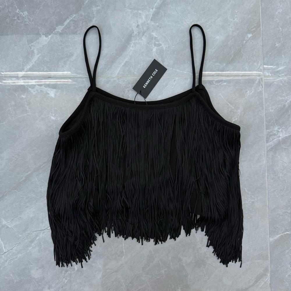 Women’s Kenneth Cole Fringe Tassel Cropped Tank Top Festival Party Size Large - Picture 7 of 14